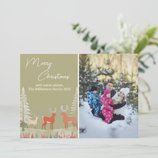 Modern Sage Grönt Watercolor Photo jul Julkort (Stående Fram)