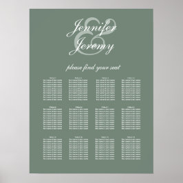 Modern Sage Grönt White Script Bröllop-säten Poster