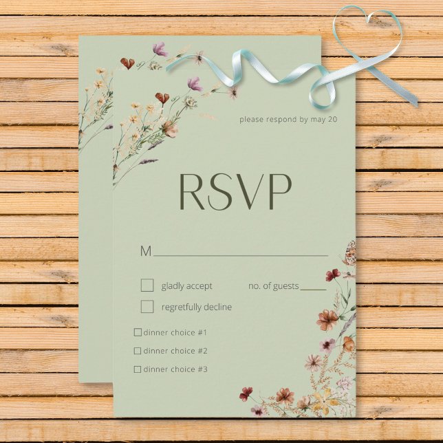 Modern Sage Grönt WildblomBouquet Bröllop OSA Kort (Modern Sage Green Wildflower Bouquet Wedding Response Card)