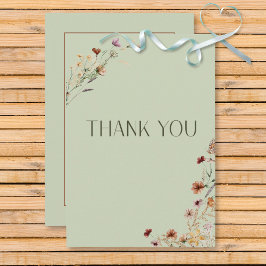 Modern Sage Grönt WildblomBouquet Bröllop Tack Kort