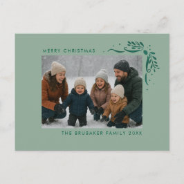 Modern Sage Hand Drawn Bows Christmas Photo Helg Vykort