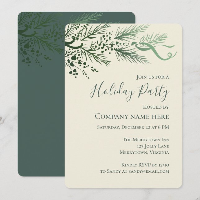 Modern Sage Hand plockade Gräs Business Julfest Inbjudningar (Fram/baksida)