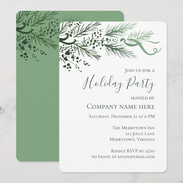 Modern Sage Hand plockade Gräs Business Julfest Inbjudningar (Fram/baksida)