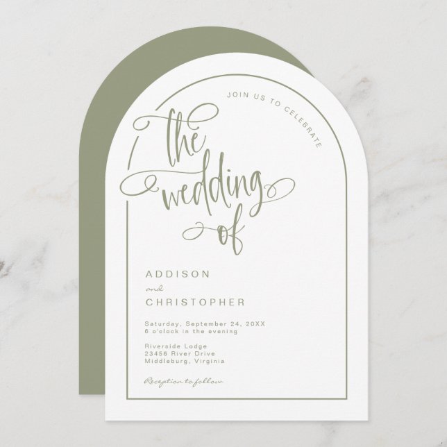 Modern Sage Handskriftlig Calligraphy-skript Bröll Inbjudningar (Fram/baksida)