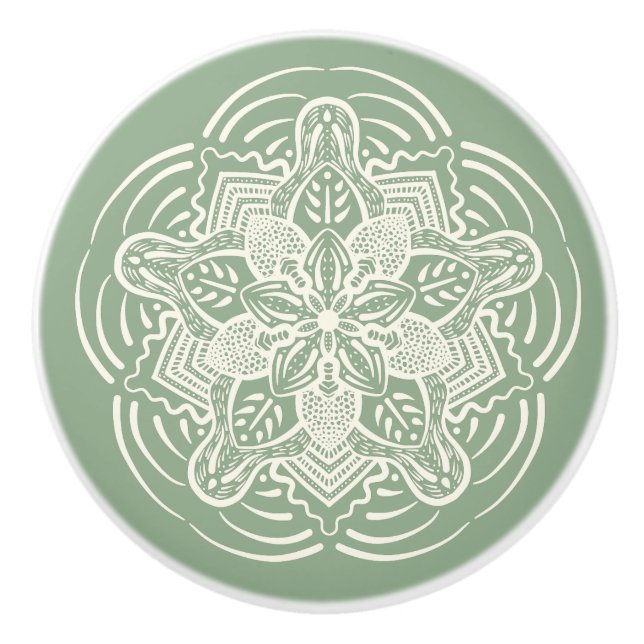 Modern Sage Land Farmhouse Ivory Mandala Knopp (Framsidan)