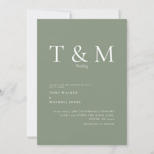 Modern Sage Monogram No Parants Bröllop Inbjudningar