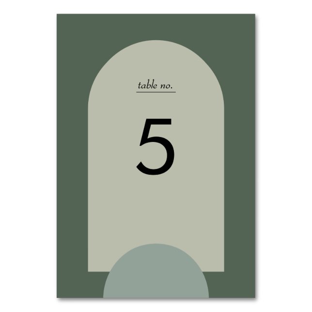 Modern Sage Moss Grönt Boho Arch Geometric Bröllop Bordsnummer (Framsidan)