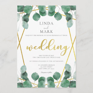 Modern Sage och Guld Eucalyptus Greenery Bröllop Inbjudningar
