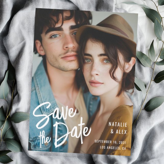 Modern Sage-penselskriptfoto Bröllop Spara Datumet (Skapare uppladdad)