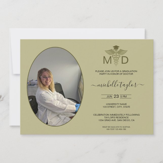 Modern Sage Photo MD Doktor i Medicine Studenten Inbjudningar (Framsida)