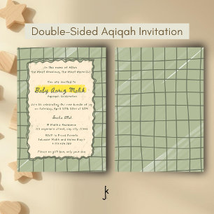 Modern Sage Plaid Aqiqah Nyfödd Babyfirande Inbjudningar