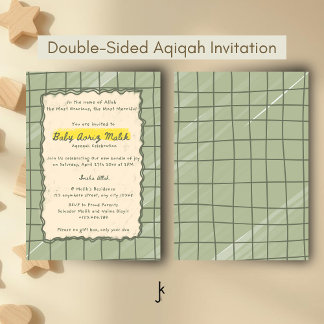 Modern Sage Plaid Aqiqah Nyfödd Babyfirande Inbjudningar