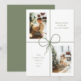 Modern Sage Ribbon Bow Wrap 2 Photo Christmas Julkort