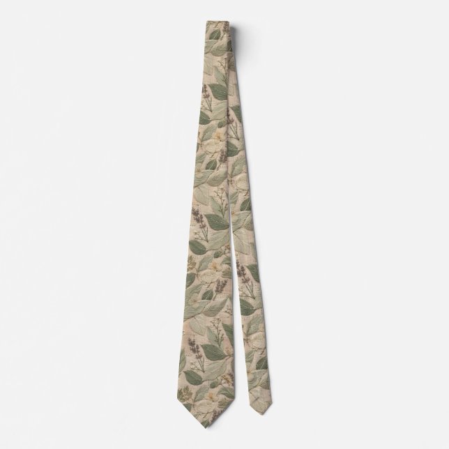 Modern Sage Vintage Blommigt Mönster Slips (Framsida)