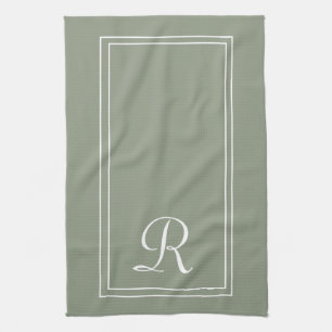 Modern Sage & Vitrandig Monogram Personlig Kökshandduk