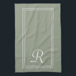 Modern Sage & White Stripe Monogram Personalised Kökshandduk<br><div class="desc">Modern Sage Green & White Stripe Monogram Personalised kitchen towel</div>