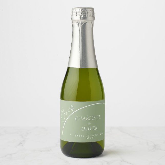 Modern Sagegrön Båge Mini Champagneflasketikett (Framsida)