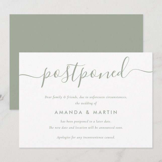 Modern Sagegrön bröllopsförsening Meddelande (Fram/baksida)