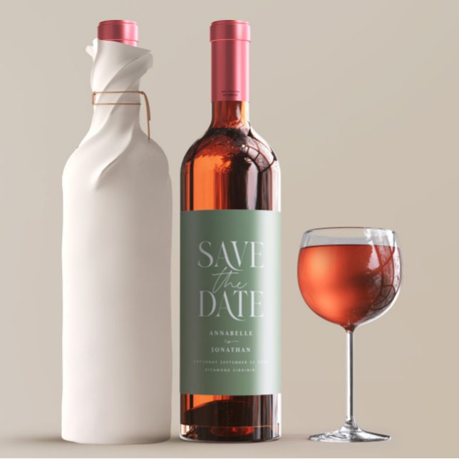 Modern sagegrön elegant minimal skript bröllop vinflaska etikett (Skapare uppladdad)