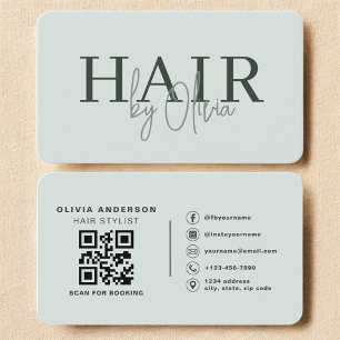 Modern Sagegrön Frisör QR-kod Visitkort