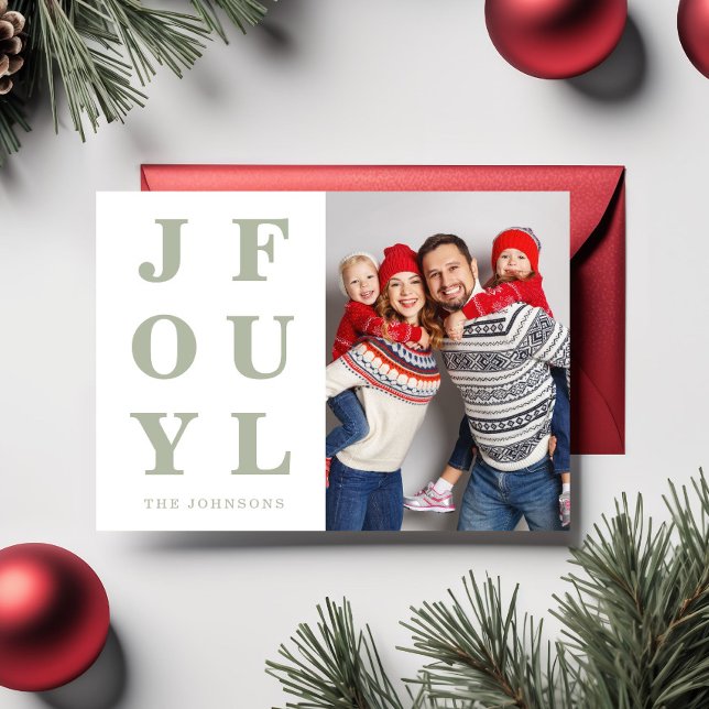 Modern Sagegrön Glädjerik En Foto Jul Julkort (Modern Sage Green Joyful One Photo Christmas Holiday Card)