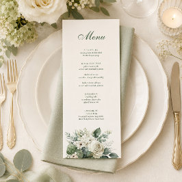 Modern Sagegrön och Elfenbensvita Blommor Bröllop Meny