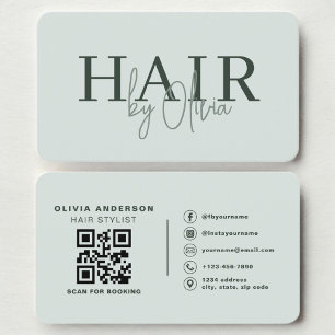 Modern Sagegrön Salong Frisör QR-kod Visitkort