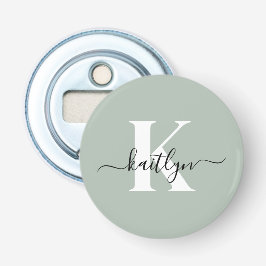 Modern sagegrön scriptmonogram flasköppnare