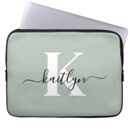 Modern sagegrön scriptmonogram laptop fodral