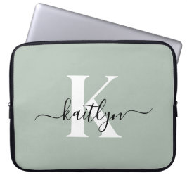Modern sagegrön scriptmonogram laptop fodral