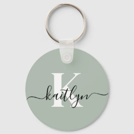 Modern sagegrön scriptmonogram nyckelring