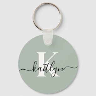 Modern sagegrön scriptmonogram nyckelring