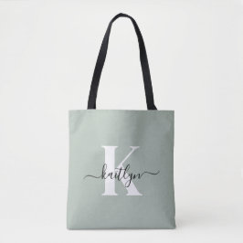 Modern sagegrön scriptmonogram tygkasse