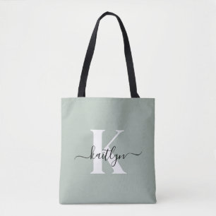 Modern sagegrön scriptmonogram tygkasse
