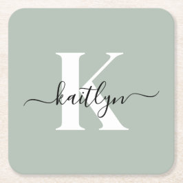 Modern sagegrön scriptmonogram underlägg papper kvadrat