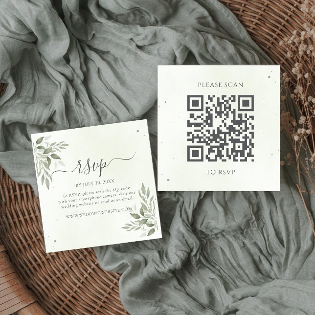 Modern Sagegrönska Fyrkantig QR-kod RSVP Tilläggskort (Skapare uppladdad)