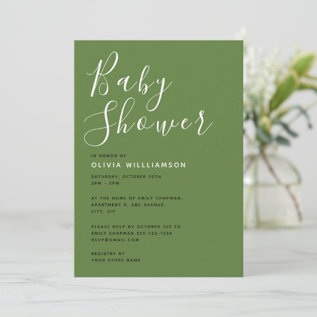 Modern Saggrön Bebis Shower Inbjudningar (Stående Fram)