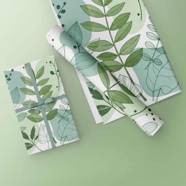 Modern Saggrön Botanisk Bladmönster Presentpapper (Skapare uppladdad)