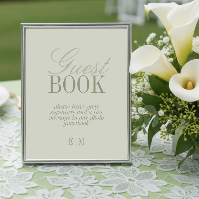 Modern Saggrön Bröllop Gästbok Pappersskylt (Modern Sage Green Wedding Guest Book Paper Sign)