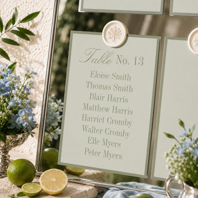 Modern Saggrön Bröllopsställningskarta Bordsnummer (Modern Sage Green Wedding Seating Chart Table Number
)