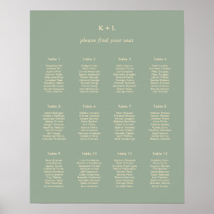 Modern Saggrön Enkel Bröllopsställningskarta Poster