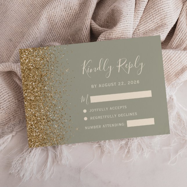 Modern Saggrön Guld Falsk Glitterkant OSA Kort (Skapare uppladdad)