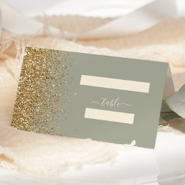 Modern Saggrön Guld Glitter Kant Bröllop Placeringskort