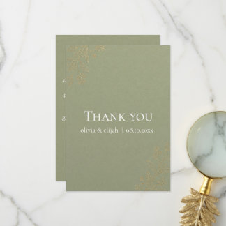 Modern Saggrön Guld Minimalistisk Bröllop Tack Kort