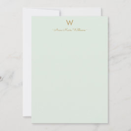 Modern Saggrön Guld Script Monogram Anteckningskort