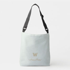Modern Saggrön Guld Script Monogram Axelväska