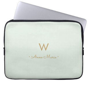 Modern Saggrön Guld Script Monogram Laptop Fodral