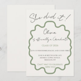 Modern Saggrön Hon Gjorde Det Examenfest Inbjudningar