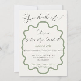 Modern Saggrön Hon Gjorde Det Examenfest Inbjudningar
