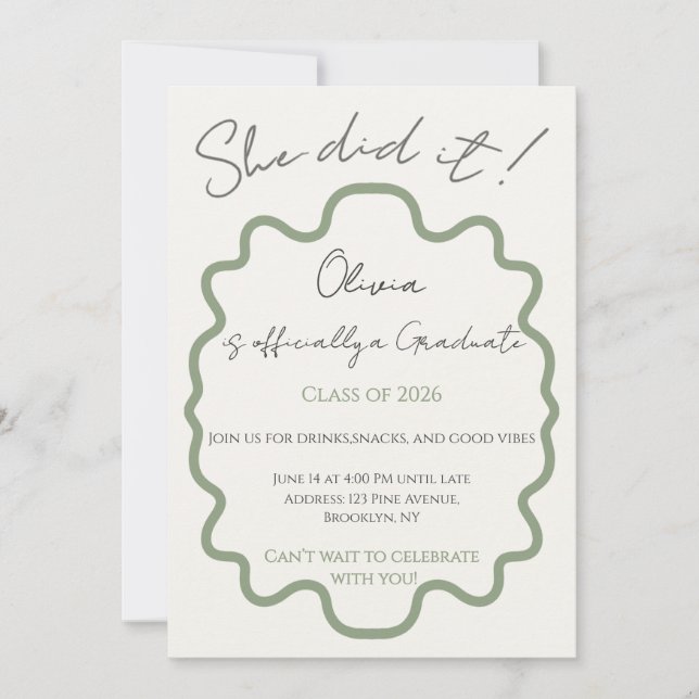 Modern Saggrön Hon Gjorde Det Examenfest Inbjudningar (Framsida)